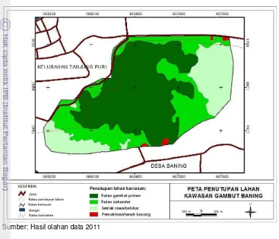 Gambar 3  Peta jenis penutupan lahan kawasan gambut Baning. 