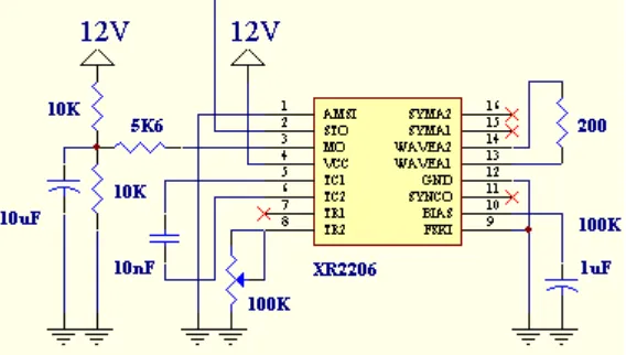 Gambar 3.2 : Rangkaian Sensor Ultrasonik XR2206