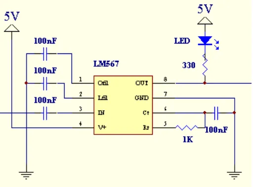 Gambar 3.4 : Rangkaian tone Decoder LM567