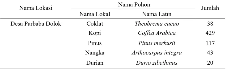 Tabel 4. Jenis-jenis pohon pada plot sebaran agroforestri  Nama Pohon 