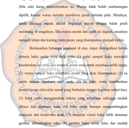 gambar dibandingkan teks, (8) gambar buku cerita jelas dan mudah 