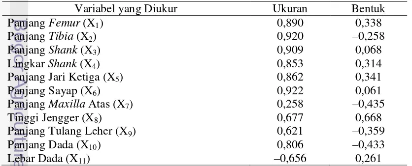 Tabel 15. Korelasi  antara  Variabel-Variabel  yang  Diamati  terhadap Ukuran dan    Bentuk Tubuh Ayam Kampung 