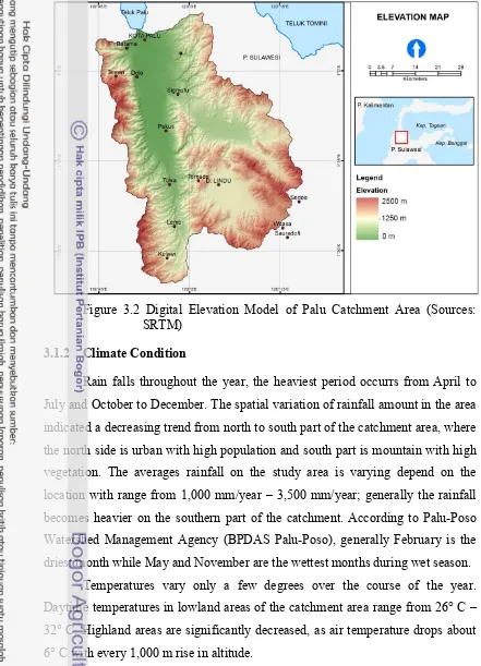 Figure 3.2 Digital Elevation Model of Palu Catchment Area (Sources: 