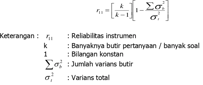 Tabel 9. Interpretasi Nilai Koefisien Reliabilitas 