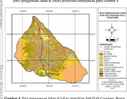 Gambar 4. Peta penggunaan lahan di lokasi penelitian Sub DAS Cisadane, Bogor.  