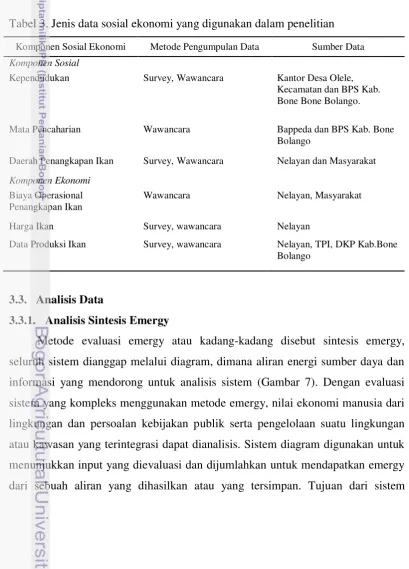 Tabel 3. Jenis data sosial ekonomi yang digunakan dalam penelitian 