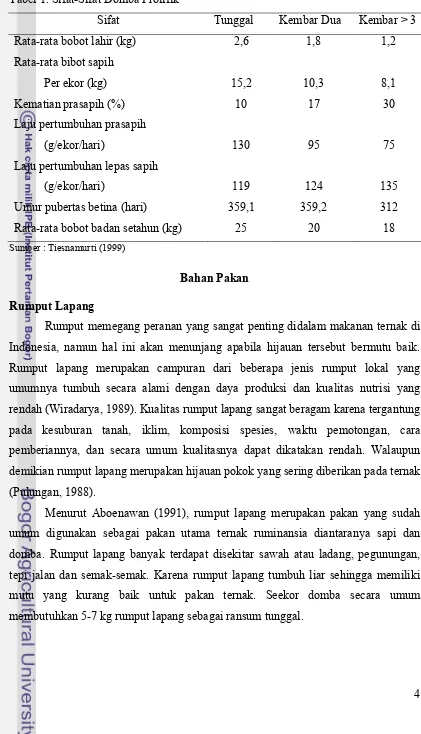 Tabel 1. Sifat-Sifat Domba Prolifik 