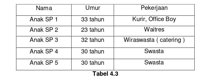 Tabel 4.3  Karakteristik Anak Lansia Menopause di Posyandu Lansia Mawar Putih RW IX 