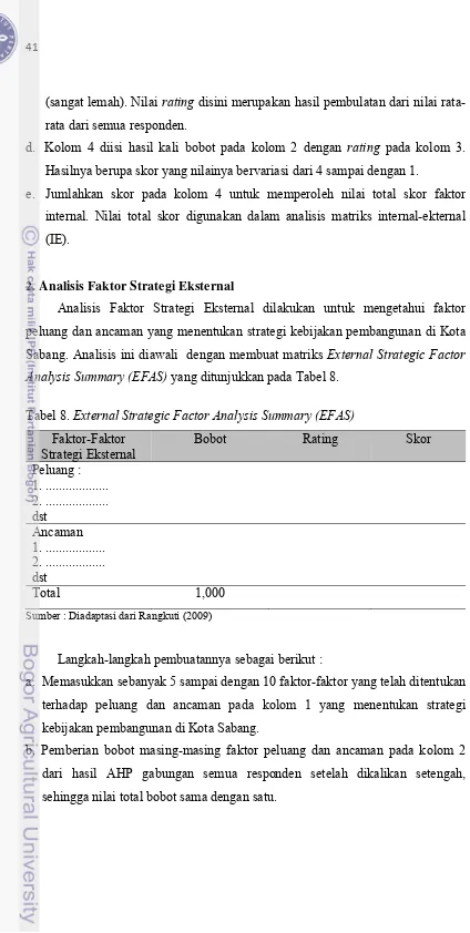 Tabel 8. External Strategic Factor Analysis Summary (EFAS) 