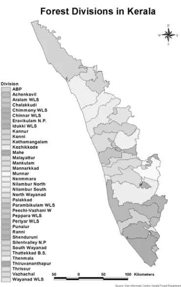 Figure 9.5.  Forest divisions in Kerala  