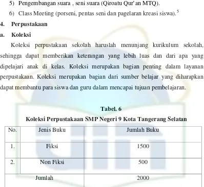 Tabel. 6Koleksi Perpustakaan SMP Negeri 9 Kota Tangerang Selatan