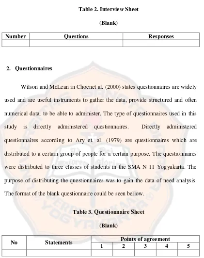 Table 2. Interview Sheet 