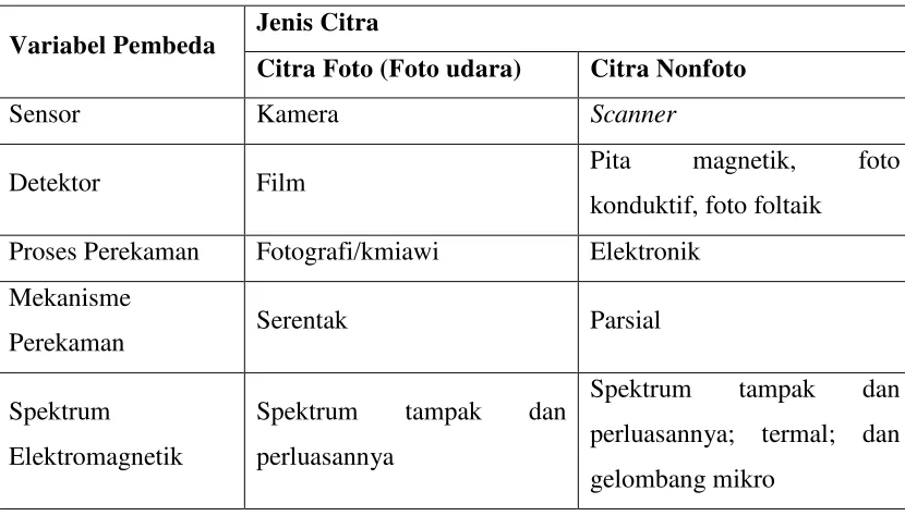 Tabel Perbedaan Citra Foto dan Citra Nonfoto 
