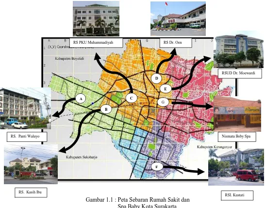 Gambar 1.1 : Peta Sebaran Rumah Sakit dan              Spa Baby Kota Surakarta 