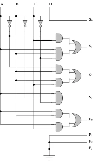 Gambar  : Diagram rangkaian dekoder biner 4 bit ke BCD 