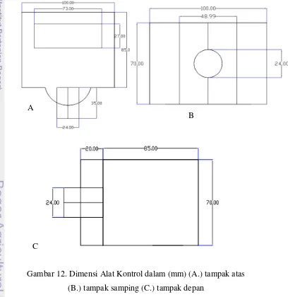 Gambar 12. Dimensi Alat Kontrol dalam (mm) (A.) tampak atas  