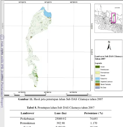 Gambar 11. Hasil peta penutupan lahan Sub DAS Cilamaya tahun 2007  
