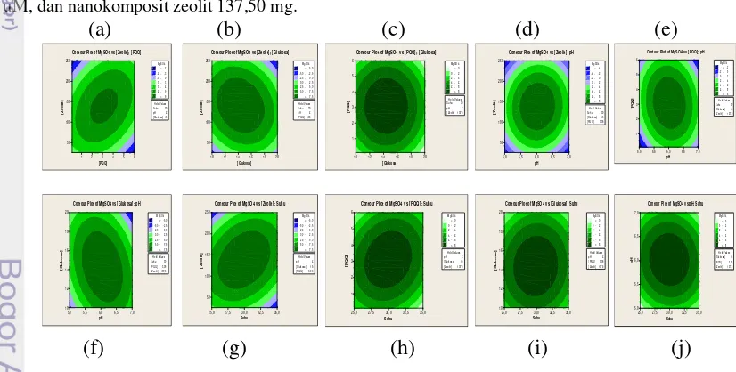 Gambar 5 Alur kontur  pada aktivitas GDH dengan matriks nanokomposit zeolit, hubungan antara konsentrasi PQQ dan  