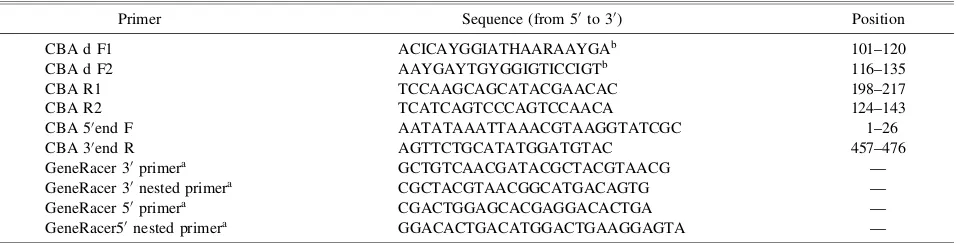 Table 1.Primer Sequences Used in the cDNA Cloning of CBA