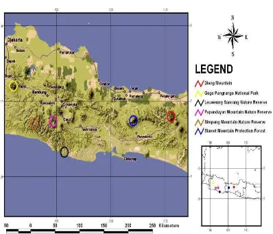 Gambar3. Penyebaran H. moloch di Jawa Barat dan sebagian di Jawa Tengah (Iskandar, 2009) 