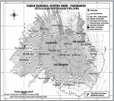 Gambar 4. Penyebaran Hylobates moloch di Taman Nasional Gunung Gede  Pangrango 