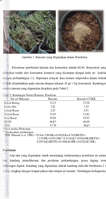 Tabel 2. Kandungan Nutrisi Ransum  Penelitian 