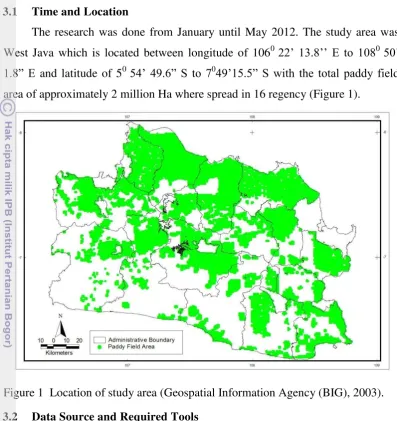 Figure 1  Location of study area (Geospatial Information Agency (BIG), 2003). 