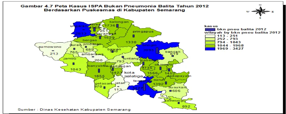 Gambar 4.6 Peta Kasus ISPA Bukan Pneumonia Balita Tahun 2011 Berdasarkan 