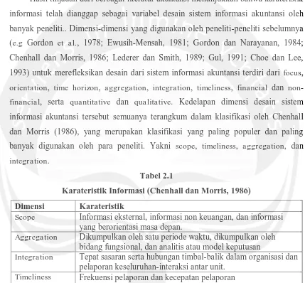 Tabel 2.1 Karateristik Informasi (Chenhall dan Morris, 1986) 