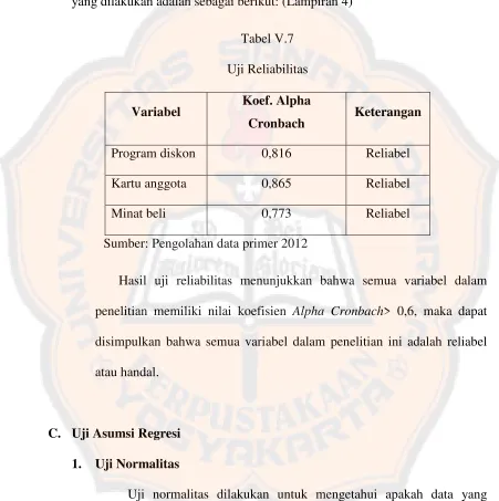 Tabel V.7Uji Reliabilitas