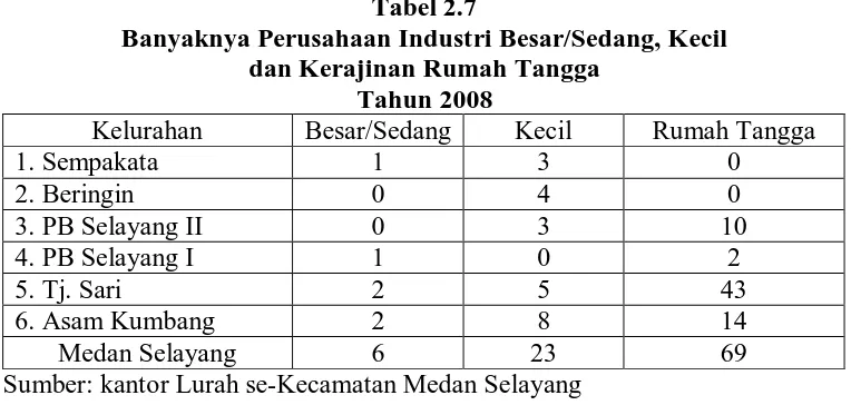 Tabel 2.7 Banyaknya Perusahaan Industri Besar/Sedang, Kecil 