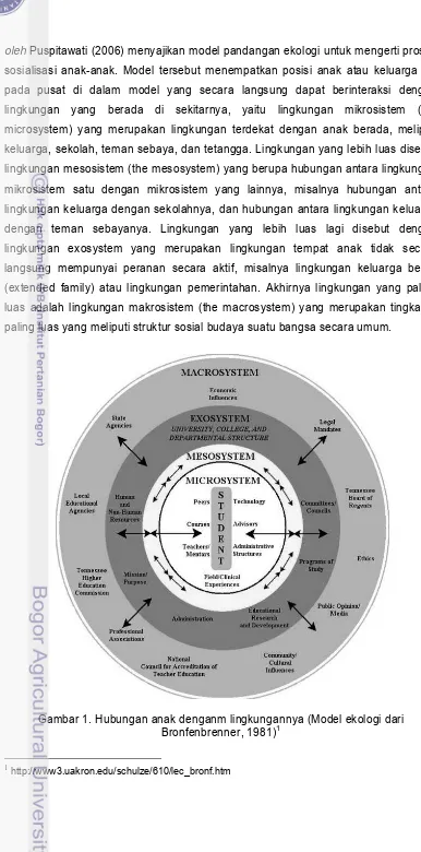 Gambar 1. Hubungan anak denganm lingkungannya (Model ekologi dari 1