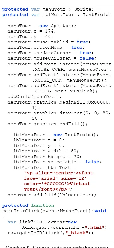 Gambar 5  Source code penambahan menu  Virtual Tour 360. 