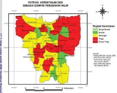 Gambar 2.2  Peta Potensi Kerentanan DBD Sebagai Dampak Perubahan Iklim di Wilayah DKI 