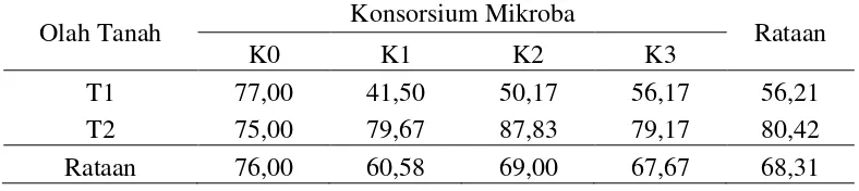 Tabel 5. Rataan jumlah bintil akar efektif pada olah tanah dan konsorsium mikroba 