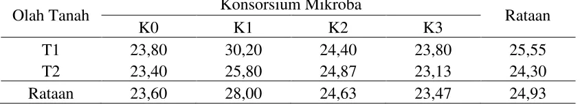 Tabel 6. Rataan jumlah ginofor tidak jadi polong pada olah tanah dan konsorsium mikroba 