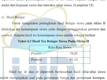 Tabel 4.4 Hasil Nilai Siswa Pada Siklus II 