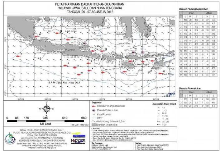 Gambar 2.1.   Peta Prakiraan Daerah Penangkapan Ikan Wilayah Jawa, Bali dan Nusa Tenggara (Balitbang KP, 2012)