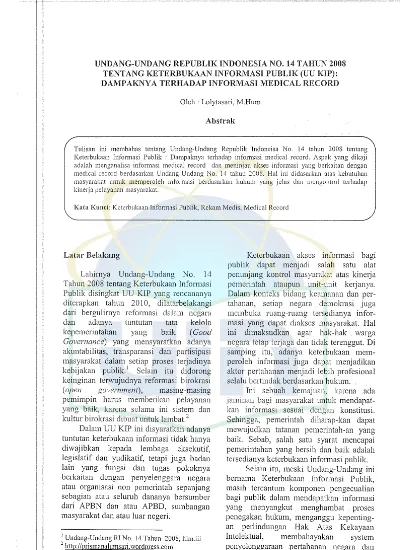 Undang-Undang Republik Indonesia No. 14 Tahun 2008 Tentang Keterbukaan ...