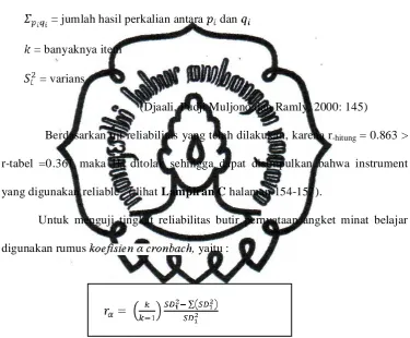 tabel =0.361 maka H0 ditolak sehingga dapat disimpulkan bahwa instrument yang 