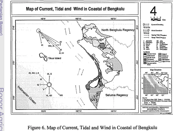 Figure 6. Map of Current, Tidal and Wind in Coastal of Bengkulu  (Bappeda, 2004b) 