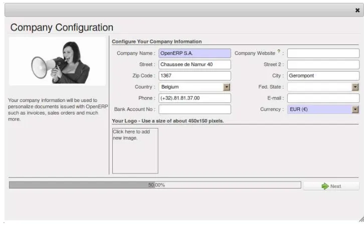 Figure 6.10: Deﬁning your company during initial database conﬁguration