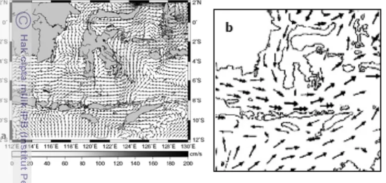 Gambar 11. Pola arus air permukaan laut pada musim timur, a. Rizal et al. 