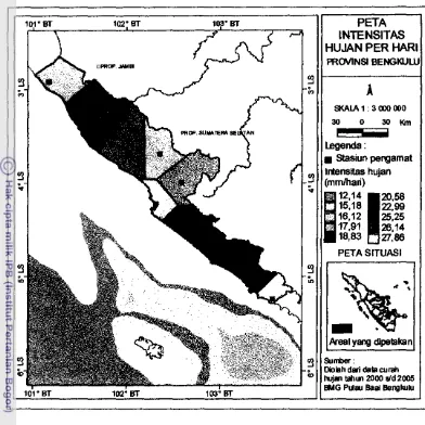 Gambar 11 Peta intensitas hujan per hari Provinsi Bengkulu 