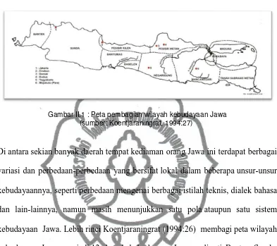 Gambar II.1 : Peta pembagian wilayah kebudayaan Jawa 