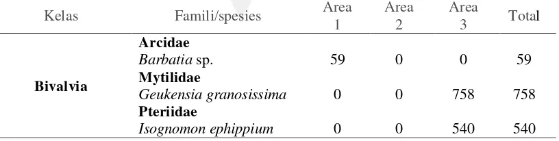 Tabel 1. Makrozoobenthos yang ditemukan di hutan mangrove Pantai Bilik 