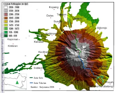 Gambar 1 Peta lokasi penelitian di kawasan Taman Nasional Gunung Merbabu. 
