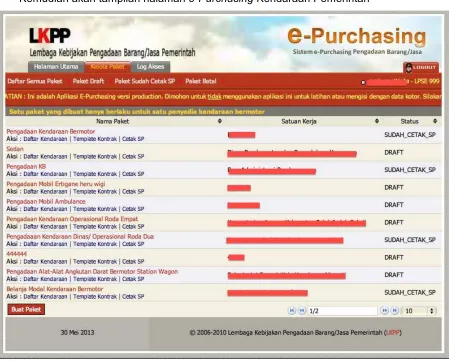 Gambar Halaman e-Purchasing Kendaraan 
