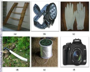 Gambar 13. Peralatan Penangkapan dan Alat Dokumentasi (a) Tangga, (b) Senter 