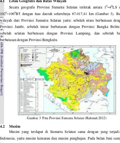 Gambar 3  Peta Provinsi Sumatra Selatan (Rahmah 2012) 
